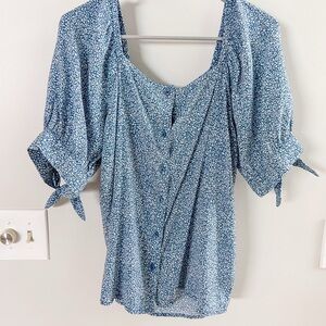 LC Lauren Conrad Blue Patterned Blouse